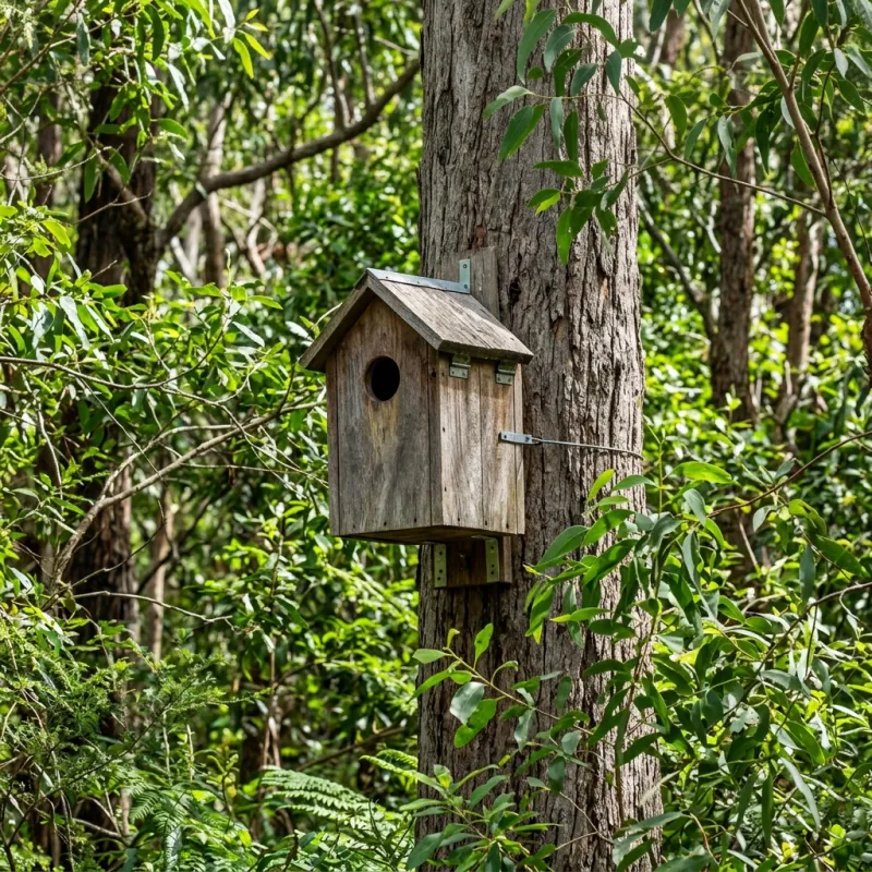 Animal nesting box installed as a humane alternative to a Sunday Creek roof cavity